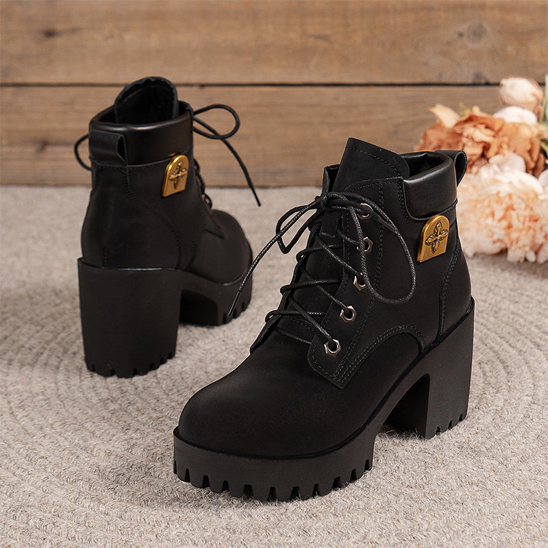 đĽă35-42ă đ˘â¨2025 Neuheit fĂźr diesen Herbst: Stiefeletten mit dicken Absätzen und Keilabsätzen â Retro-Modell mit SchnĂźrsenkeln fĂźr Damen