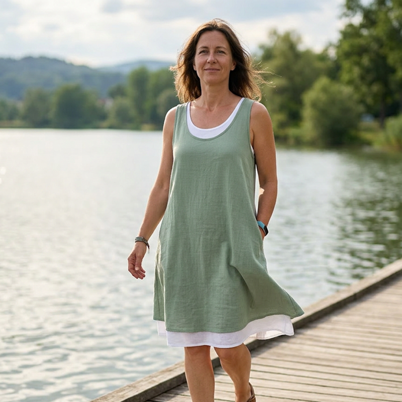 đLetzter Tag der Aktion: 50% Rabattđ„ LĂ€ssiges, lockeres, Ă€rmelloses Tanktop-Kleid in Layering-Optik fĂŒr Damen
