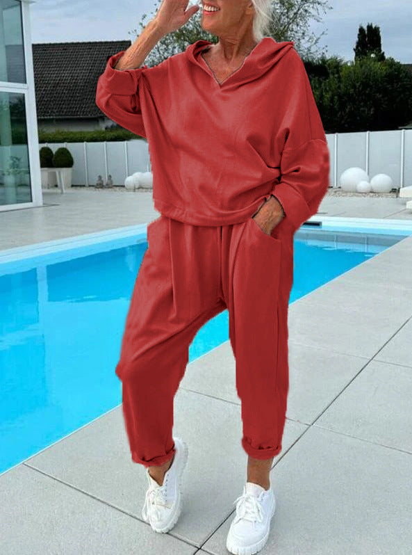 Zweiteiliges Damen-Kapuzenpulli-Set in Unifarben – Kuschelig weich, Moderner Lagenlook & Perfekte Alltagspassform 🧶