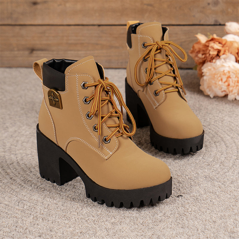 đĽă35-42ă đ˘â¨2025 Neuheit fĂźr diesen Herbst: Stiefeletten mit dicken Absätzen und Keilabsätzen â Retro-Modell mit SchnĂźrsenkeln fĂźr Damen