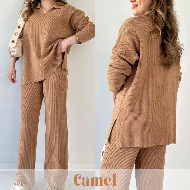 🎁🧥Zweiteiliges Set mit V-Ausschnitt und Schlitz aus Strick