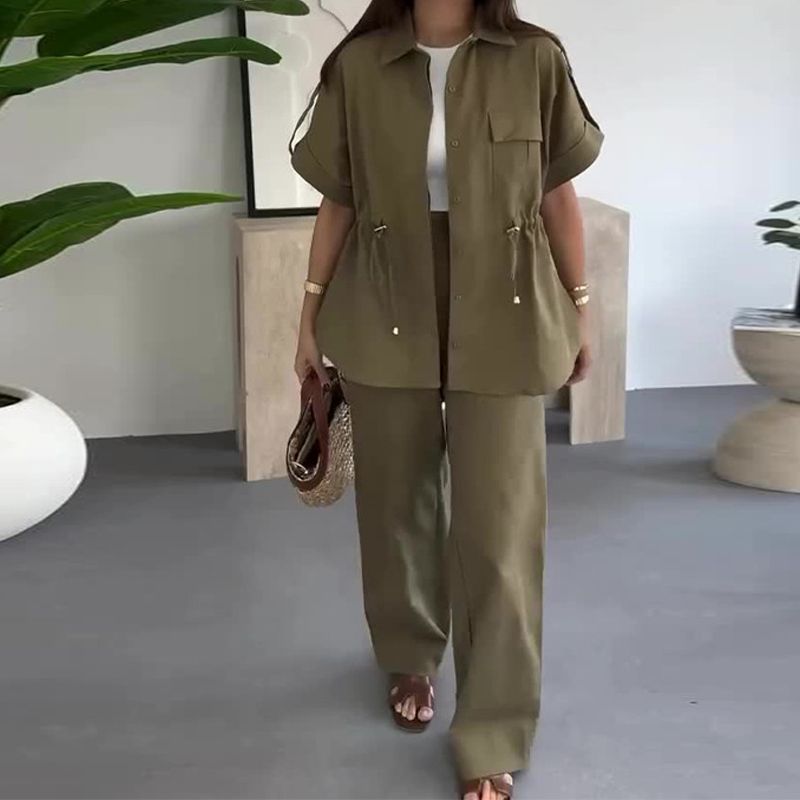 🥰Zweiteiler Arbeitskleidung Casual mit Kordelzug für Damen