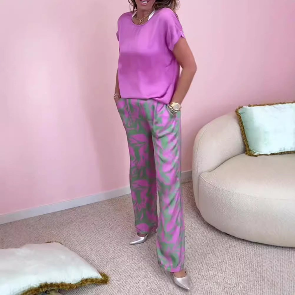 Damen-Set aus Top und gemusterter Weithose – Stilvoll für Freizeit
