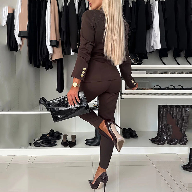 🔥HOT SALE 50% RABATT🔥 Damen-Doppelreihiger Blazer & Maßgeschneiderte Hosen-Kombination