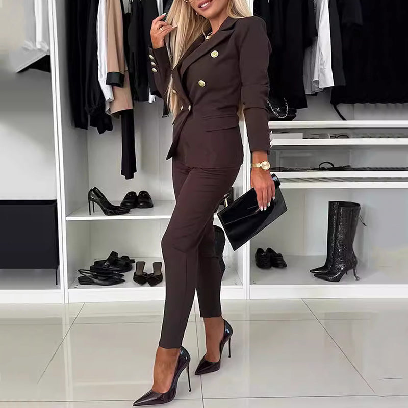 🔥HOT SALE 50% RABATT🔥 Damen-Doppelreihiger Blazer & Maßgeschneiderte Hosen-Kombination