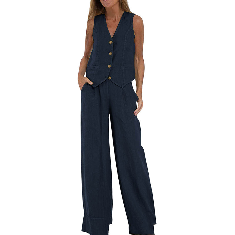Zweiteiliges Damen-Set aus Leinenweste und weiten Hosen