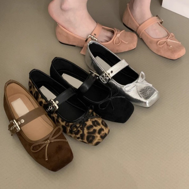 Elegante Mary-Jane Flachschuhe für Damen mit eckiger Spitze, Schnalle und Schleifendetail