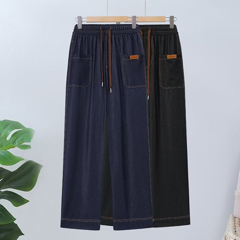 Hose mit geradem Bein und hoher Taille und Kordelzug