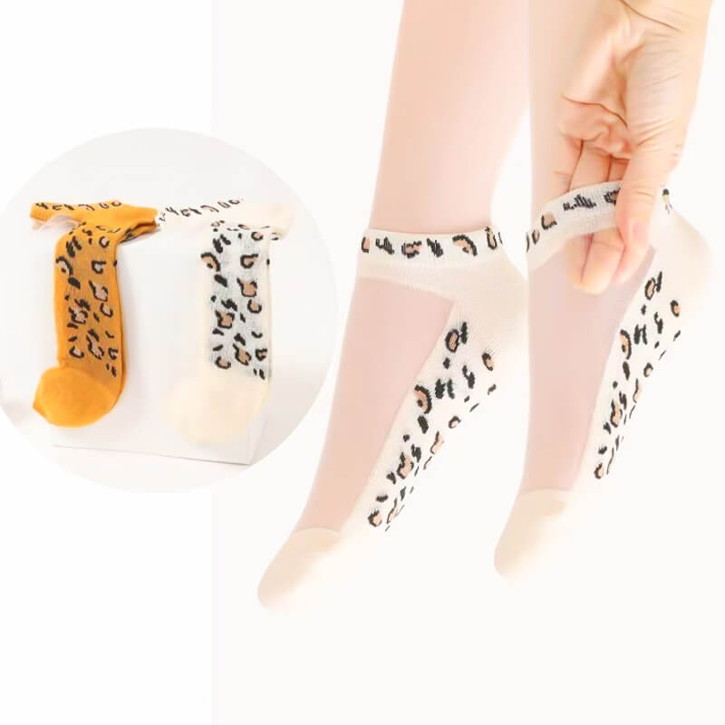 Ultradünne Mesh-Socken mit Leopardenmuster