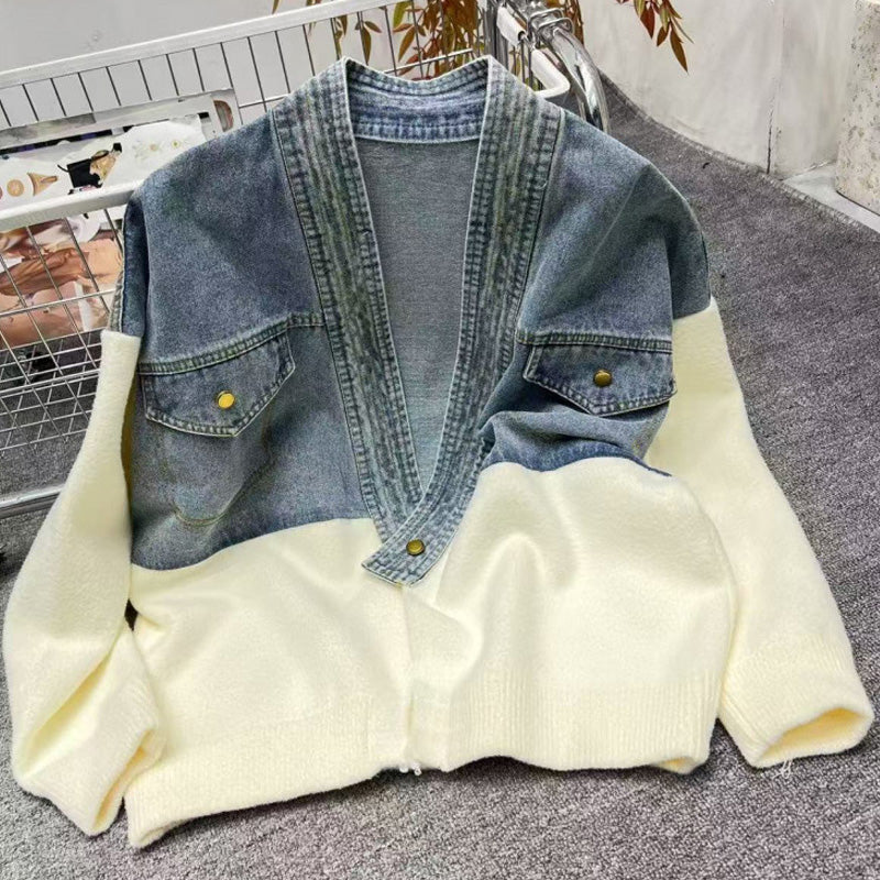 Stylische Frauen-Jacke mit Patchwork-Design und langen Ärmeln