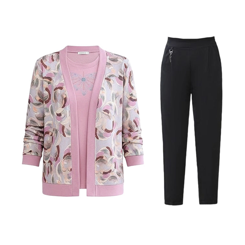 Elegantes 3-teiliges Damen-Set – Strickjacke, Top und Hose für stilvolle Outfits
