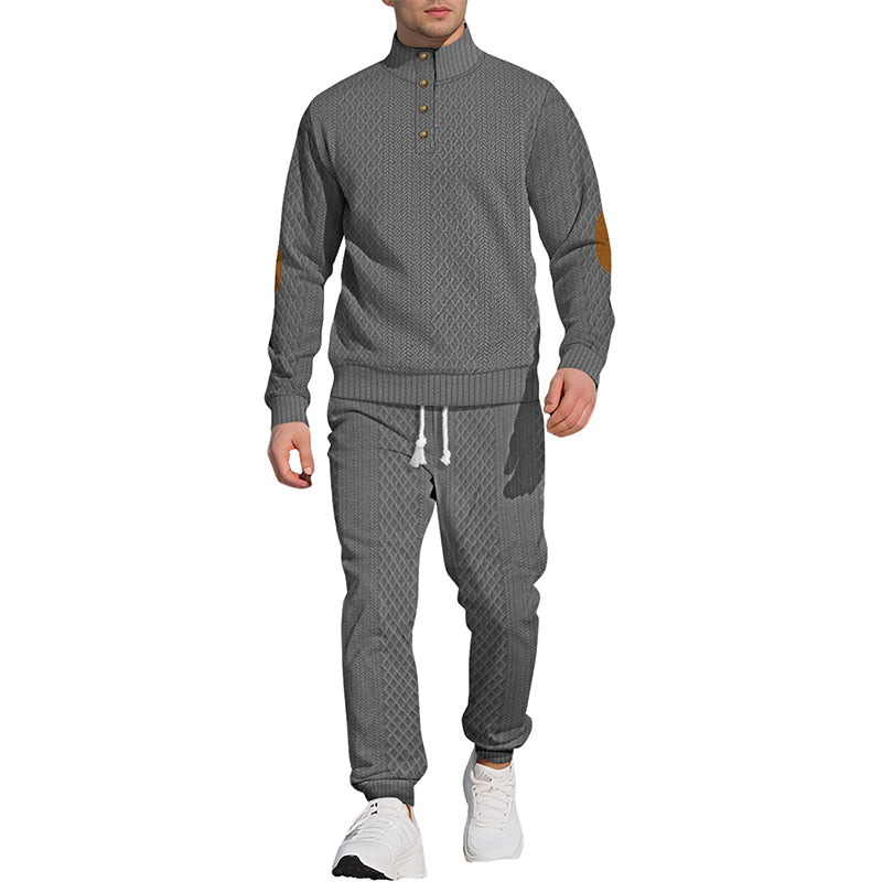 đ„Kostenloser Versand đ„LĂ€ssiges Jacquard-Oberteil mit Stehkragen und Hose mit elastischen BĂŒndchen