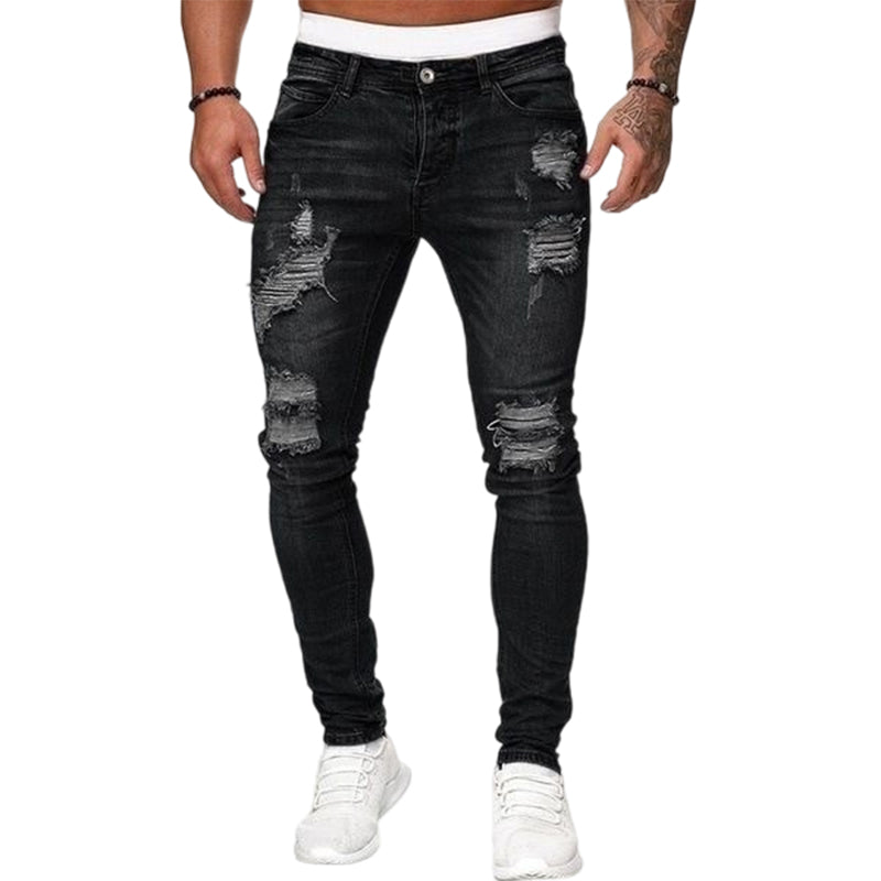 Herren Jeans mit Stickerei – Gerade Passform, Mit Knie-Details und Reißverschluss