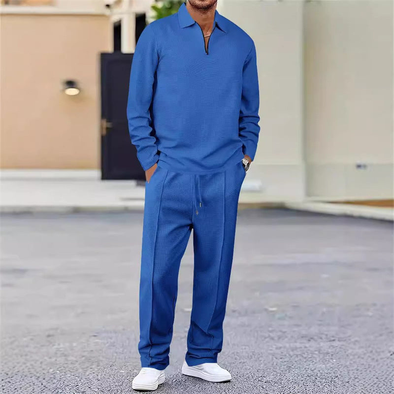 🏃👖Herren-Set aus Sweatshirt mit Waffelstrick und Hose mit geradem Bein