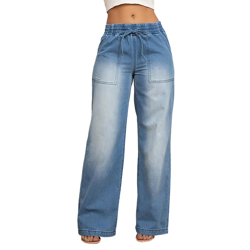 Damen-Jeans mit Kordelbund und Weitbeinschnitt