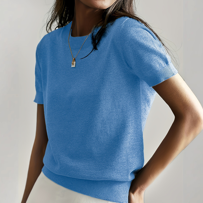 🌱 Saisonstart: 50% Rabatt auf alle Frühjahrsneuheiten! 🌷Damen-Strickoberteil mit Rundhalsausschnitt und kurzen Ärmeln