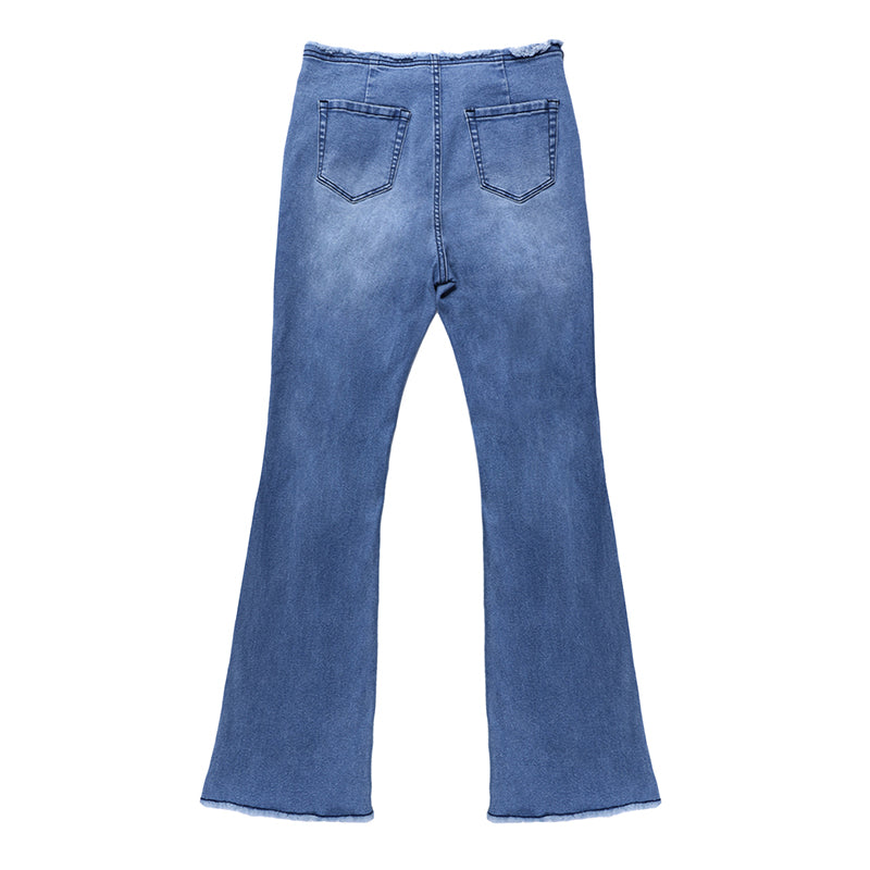 đ Damen Ripped Flare Jeans â Schlank, Trendig, Ausgefranster Saum â FĂŒr Streetstyle & LĂ€ssig