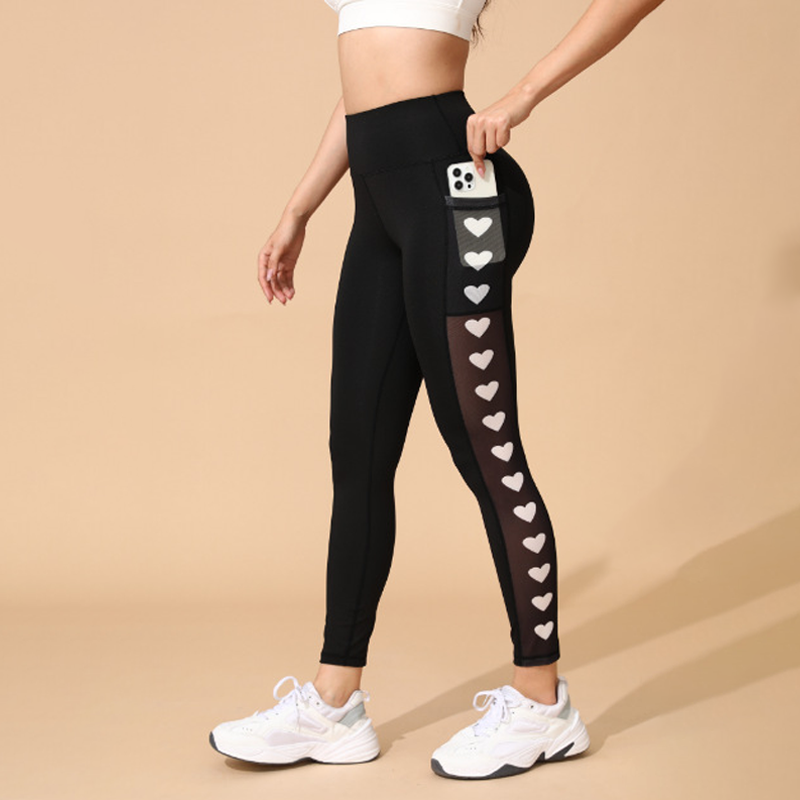 Damen-Mesh-High-Waist-Yogahose mit Taschen