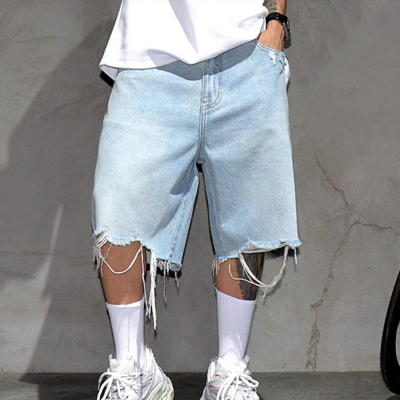 Lockere Herren-Jeansshorts mit Fransensaum – lässig, bequem & sommerlich