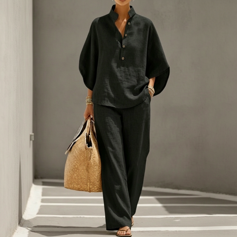 đ˘Mid-Season Sale: â50% nur fĂźr kurze Zeitâ°2-teiliges Damen-Freizeitset â lockere Knopfbluse & passende Hose, bequem & vielseitig fĂźr Alltag, BĂźro & Reisenđ