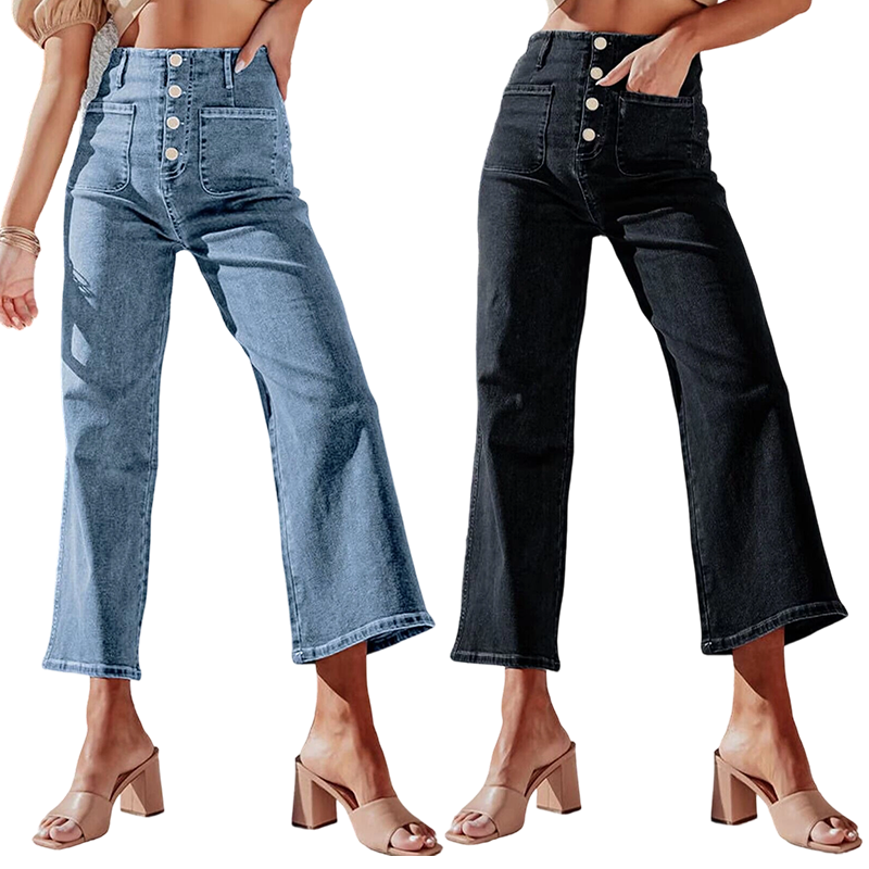 ⏰ 50 % RABATT – Nur für kurze Zeit ✨Lässige Damenjeans mit weitem Bein und aufgesetzten Taschen