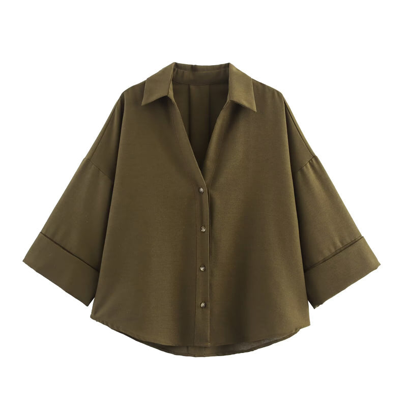 ⏰ 50 % RABATT – Nur für kurze Zeit ✨👚 Elegante Damenbluse aus Leinenmischung – Lockerer Schnitt mit weiten Ärmeln
