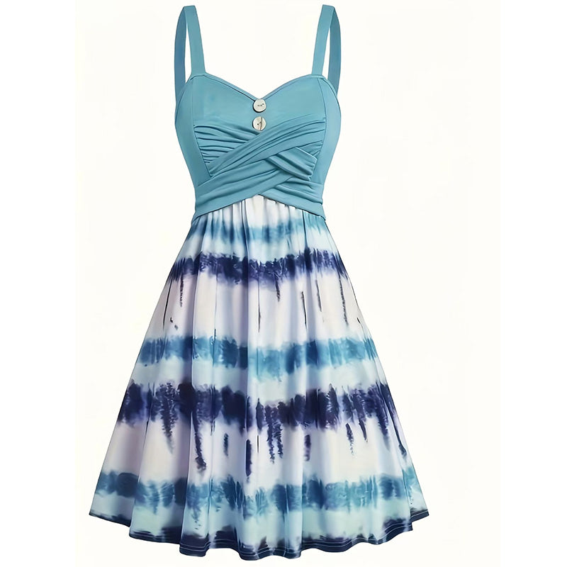 ⏰ 50 % RABATT – Nur für kurze Zeit 🌸✨ Damen Trägerkleid mit Batikmuster – Taillierter Schnitt mit gekreuzten Trägern