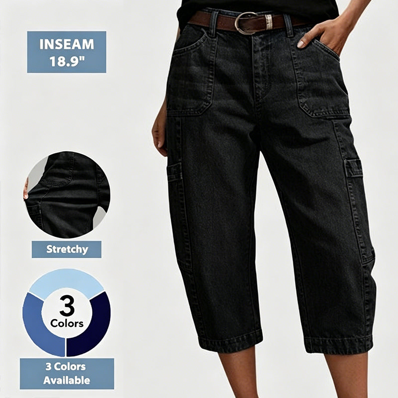 đ˘Mid-Season Sale: â50% nur fĂźr kurze Zeitâ°Lässige, elastische, verkĂźrzte Jeanshose fĂźr Damen