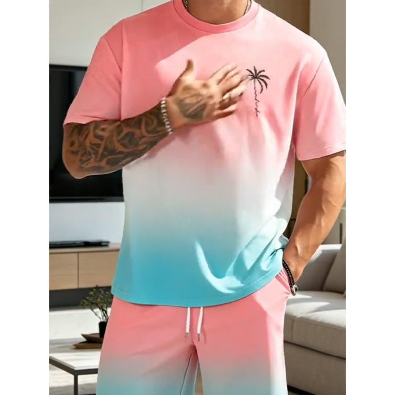 ⏰ 50 % RABATT – Nur für kurze Zeit ✨👕 2-teiliges Sommer-Set für Herren – Kurzarm-Shirt & Shorts mit Farbverlauf, atmungsaktiv, bequem & vielseitig für Alltag, Sport & Reisen 🌊