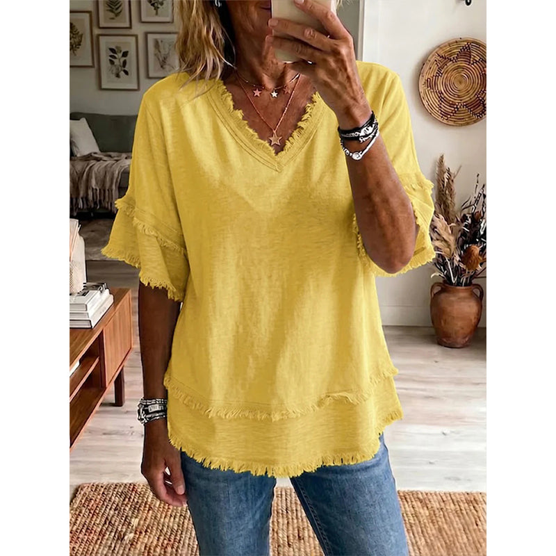 ⏰ 50 % RABATT – Nur für kurze Zeit ✨Lässiges Kurzarm-Top mit V-Ausschnitt für Damen