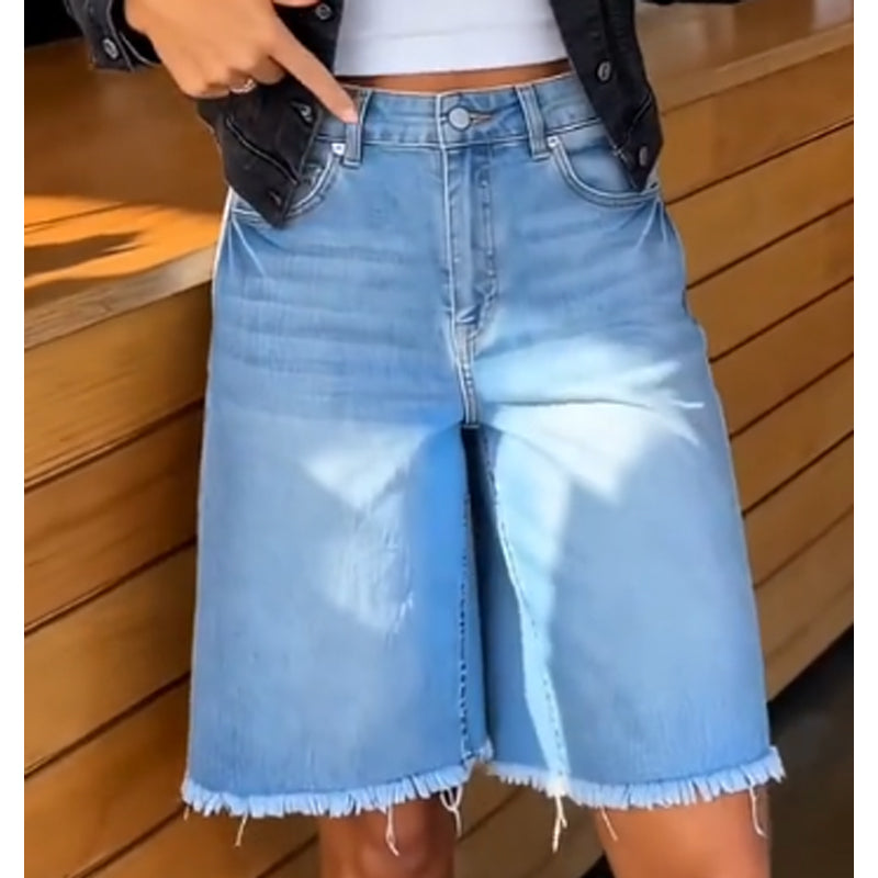 đ„50% RABATT | Damen Casual Hochbund Fransen-Jeans-Shorts â Stylisch, Bequem & Vielseitig