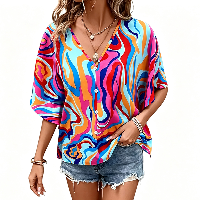 🛍️ 50 % Rabatt – Bohemian-Bluse mit V-Ausschnitt – luftige Passform, vielseitig kombinierbar, ideal für Urlaub & Alltag ✨