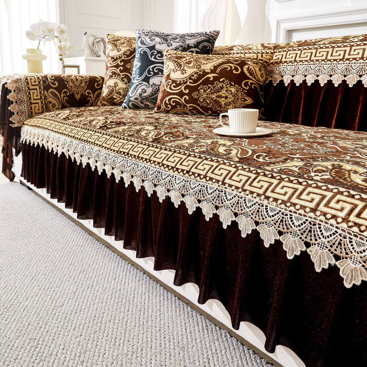 50% RABATT! 🛋️ Sofakissen mit europäischem Blumenmuster & Volant – romantisch & dekorativ für Couch & Sessel