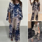 Luftiges Damen-Set im botanischen Design – Zweiteiliges Sommer-Outfit mit V-Ausschnitt