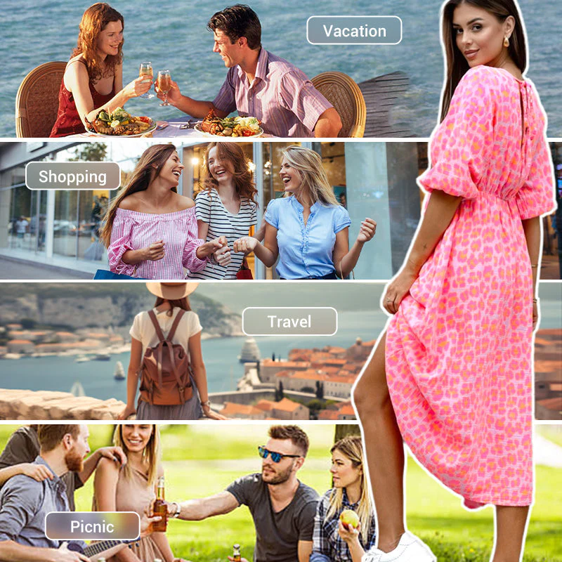 🎀 Damenkleid mit V-Ausschnitt und Print