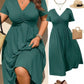⏰ 50 % RABATT – Nur für kurze Zeit ✨Midi-Kleid in Übergröße mit V-Ausschnitt, Rüschen und kurzen Ärmeln