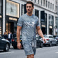 Herren Lässiges Kunstdenim-Print T-Shirt & Shorts Set