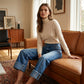 ⏰ 50 % RABATT – Nur für kurze Zeit ✨👖 Figurschmeichelnde Cropped Denim-Jeans mit hoher Taille & weiter Beinweite – 3-facher Knopfverschluss, umgeschlagene Säume & atmungsaktive Qualität
