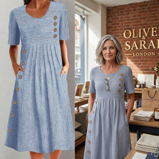 🔥 50% RABATT! 👗 Elegantes Damen Sommerkleid mit Streifenmuster – Bequemes Kleid mit Modernem Print