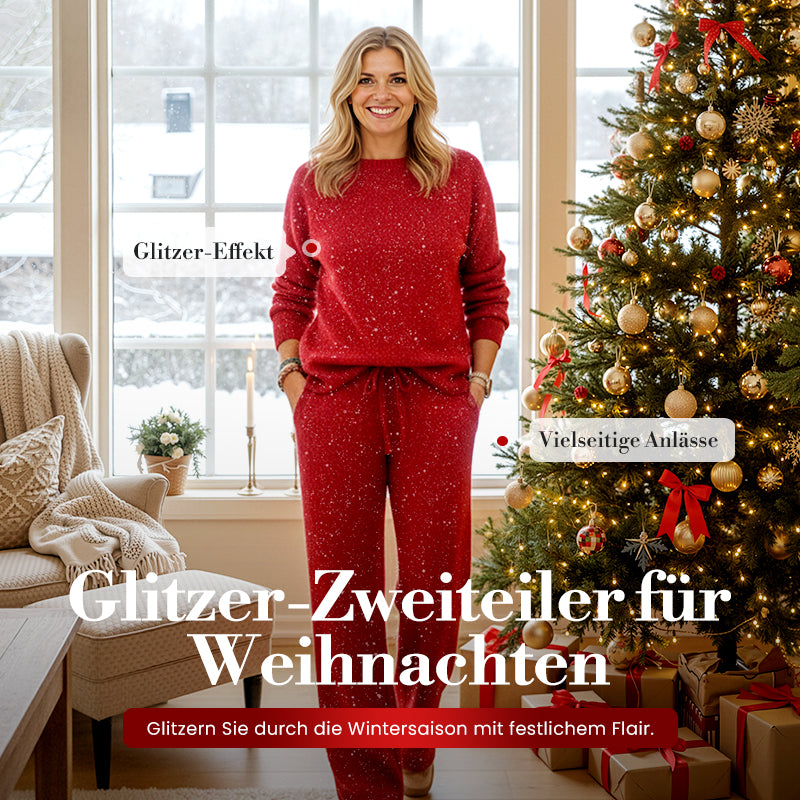 ⏳ Letzter Tag: 50 % auf das gesamte Sortiment! ⏰ Damen-Glitzer-Weihnachts-Zweiteiler: Sweatshirt & Hose