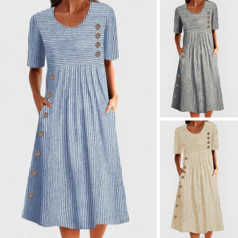 🔥 50% RABATT! 👗 Elegantes Damen Sommerkleid mit Streifenmuster – Bequemes Kleid mit Modernem Print