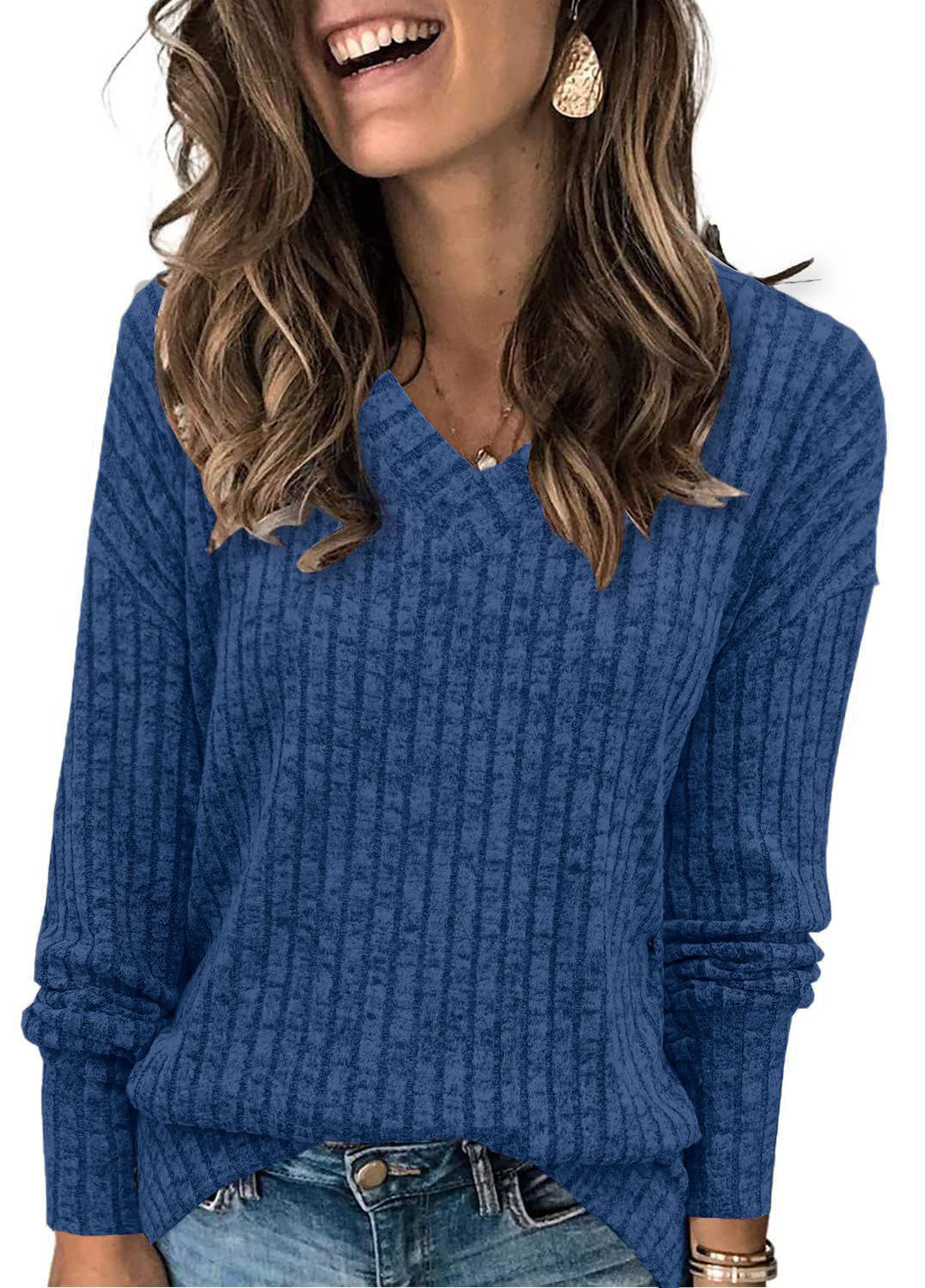 🔥Solange der Vorrat reicht 50% Rabatt!🎉Damen-Pullover mit V-Ausschnitt und langen Ärmeln in Uni-Farbe