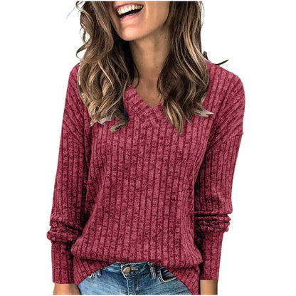 🔥Solange der Vorrat reicht 50% Rabatt!🎉Damen-Pullover mit V-Ausschnitt und langen Ärmeln in Uni-Farbe