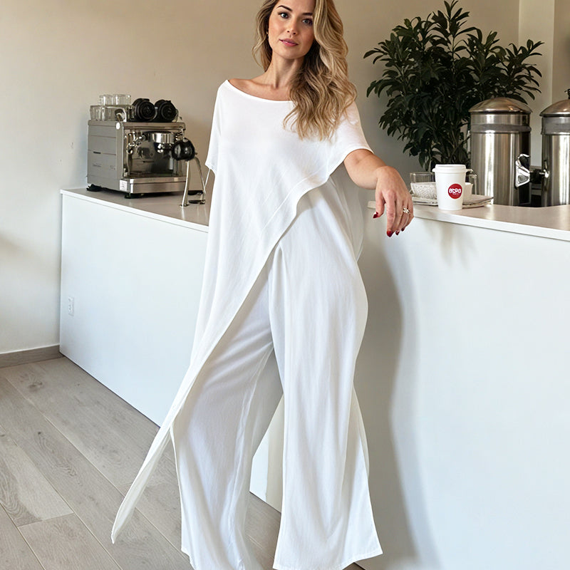 🌸Sommer-Sonderverkauf –40% Rabatt💖Einfarbiges Set aus schulterfreiem Oberteil und Hose