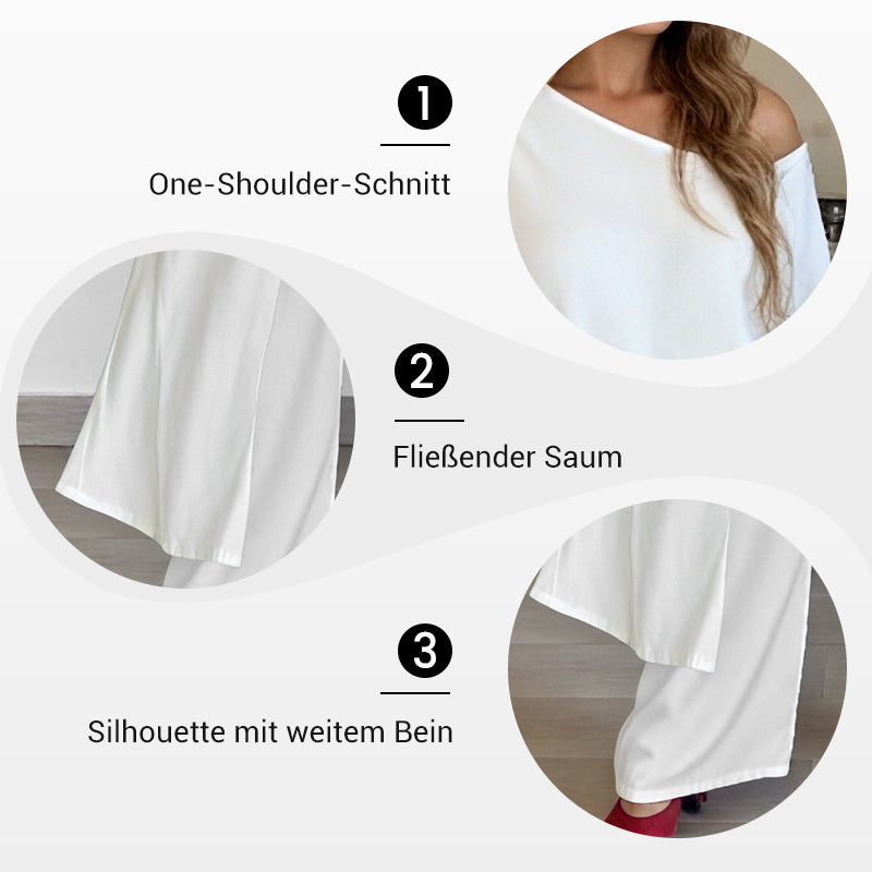 🌸Sommer-Sonderverkauf –40% Rabatt💖Einfarbiges Set aus schulterfreiem Oberteil und Hose