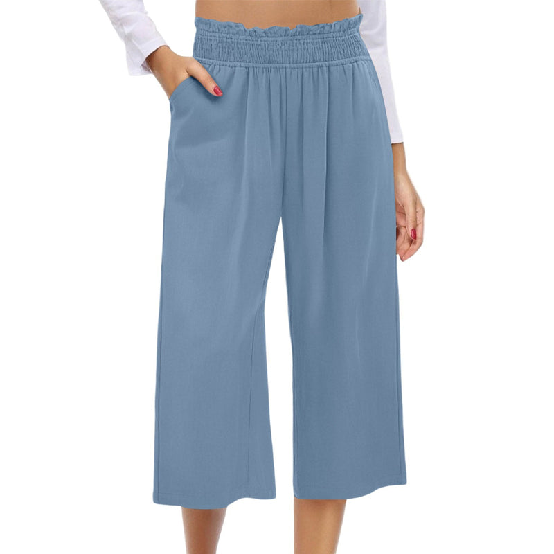 👖 Damen-Freizeithose – einfarbige Weitbeinhose mit hohem Bund, Kordelzug & Taschen, 7/8-Länge, bequem & vielseitig für Alltag & Sommer ☀️
