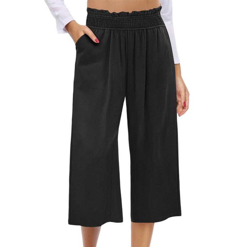 👖 Damen-Freizeithose – einfarbige Weitbeinhose mit hohem Bund, Kordelzug & Taschen, 7/8-Länge, bequem & vielseitig für Alltag & Sommer ☀️