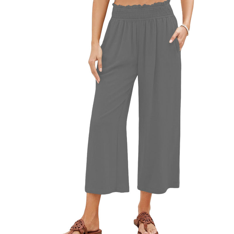 👖 Damen-Freizeithose – einfarbige Weitbeinhose mit hohem Bund, Kordelzug & Taschen, 7/8-Länge, bequem & vielseitig für Alltag & Sommer ☀️
