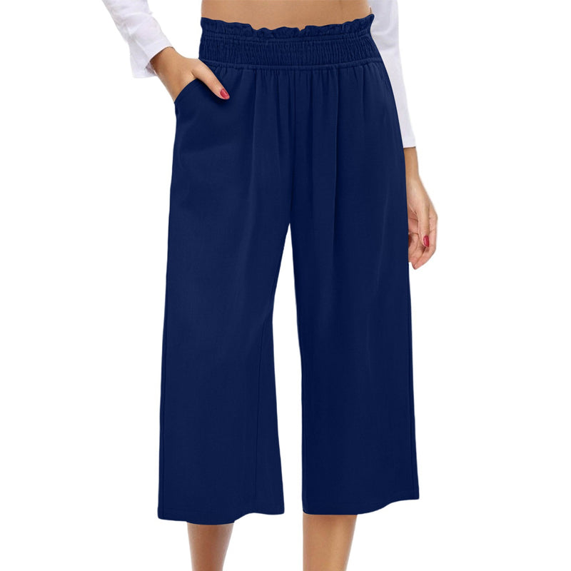 👖 Damen-Freizeithose – einfarbige Weitbeinhose mit hohem Bund, Kordelzug & Taschen, 7/8-Länge, bequem & vielseitig für Alltag & Sommer ☀️