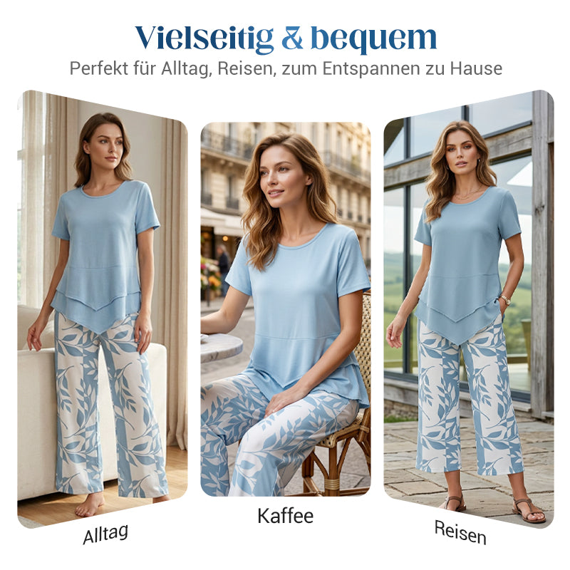 Freizeit-Set mit Rundhals-Oberteil (mehrlagig) & extrawiter Hose – bequem, luftig & vielseitig – ideal für Alltag & Reisen